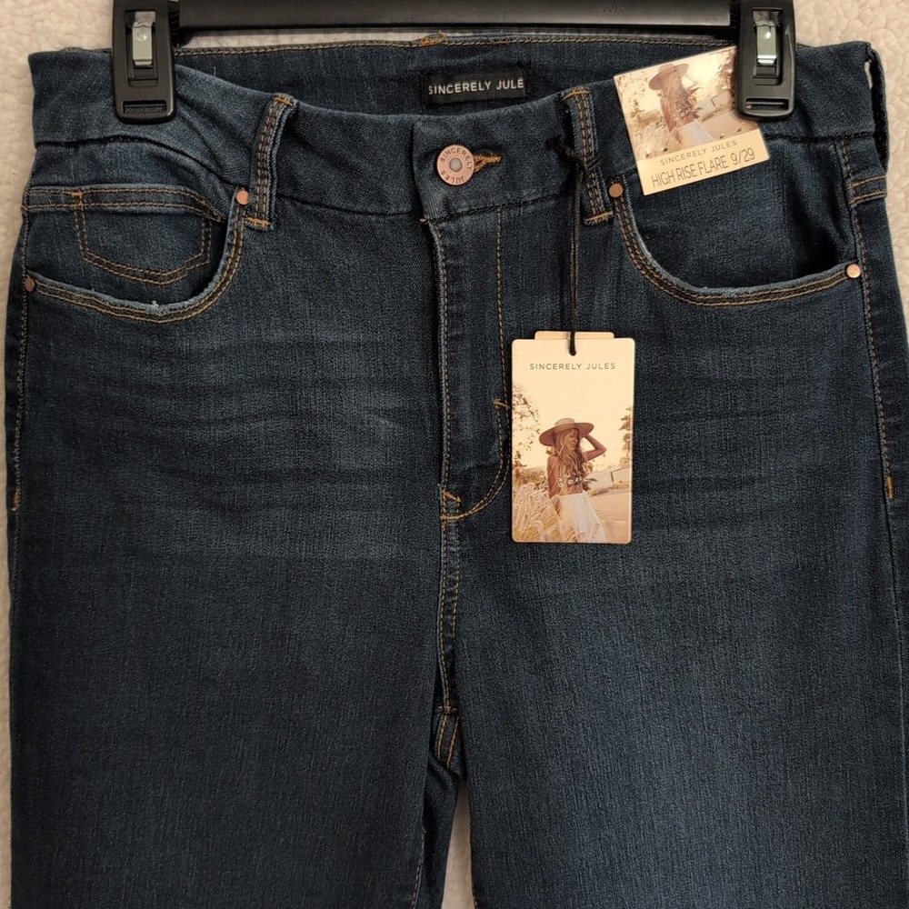 Sincerely Jules Dark Blue High-Rise‎ Flare Distressed Jeans Size 9/29 - Picture 2 of 11
